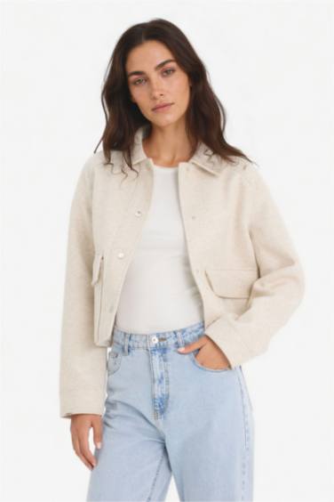 Regular Fit Polo Yaka Düğmeli Kaşe Mont