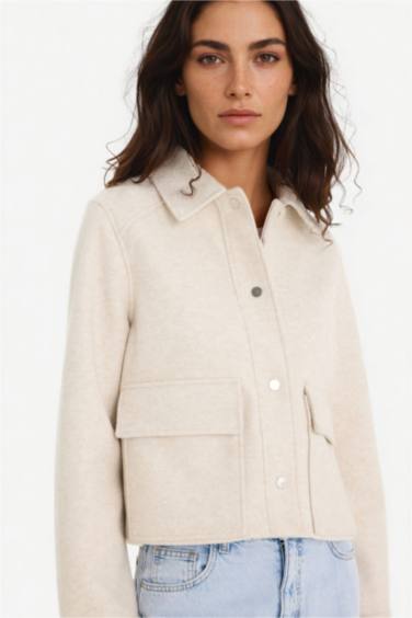 Regular Fit Polo Yaka Düğmeli Kaşe Mont