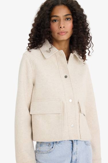 Regular Fit Polo Yaka Düğmeli Kaşe Mont