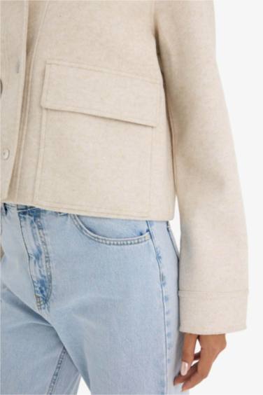 Regular Fit Polo Yaka Düğmeli Kaşe Mont