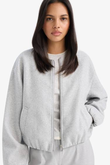 Regular Fit Hakim Yaka Fermuarlı Kaşe Bomber Mont