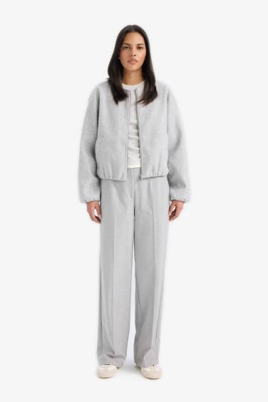 Regular Fit Hakim Yaka Fermuarlı Kaşe Bomber Mont