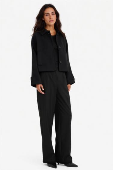 Regular Fit Polo Collar Cropped Jacket