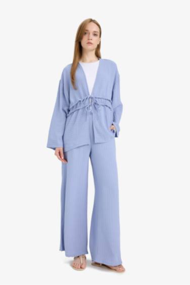 بنطلون جاكار وايد ليج برجل واسع بجيب