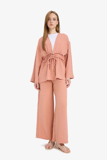 Jacquard Pocket Detail Wide Leg Trousers