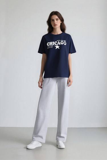 Oversize Fit Crew Neck Printed Short Sleeve T-Shirt