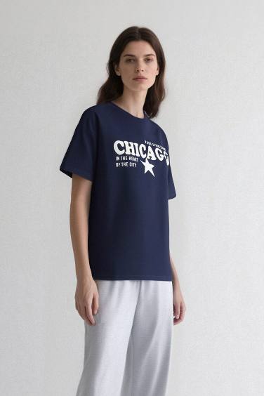 Oversize Fit Crew Neck Printed Short Sleeve T-Shirt