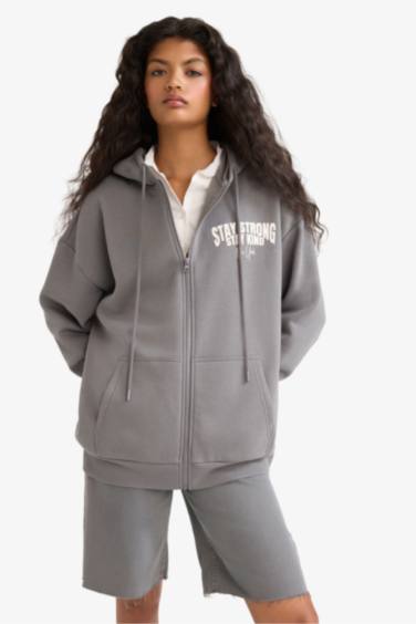 Оверсайз, свободный покрой, кардиган с капюшоном и принтом