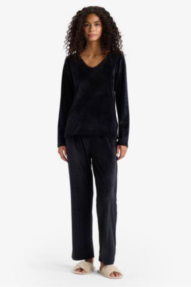 Regular Fit Long Sleeve Velour 2 Piece Pyjama Set
