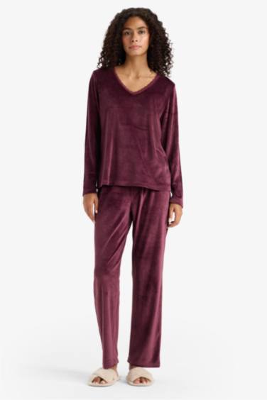 Pijama Takımı Regular Fit Uzun Kollu Velur Üst Uzun Alt-Fall in Love