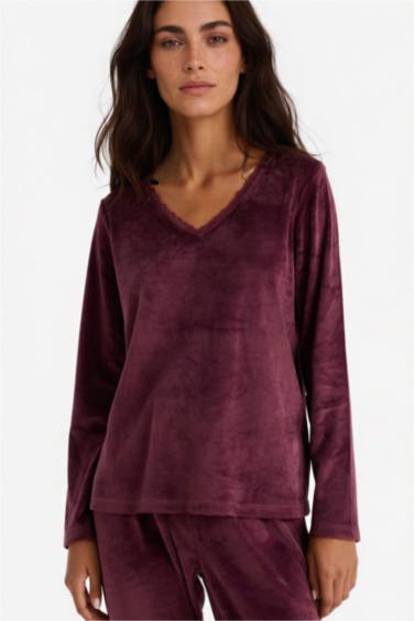 Pijama Takımı Regular Fit Uzun Kollu Velur Üst Uzun Alt