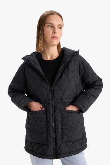 Su Geçirmez Regular Fit Kapüşonlu Fermuarlı Kapitoneli Mont