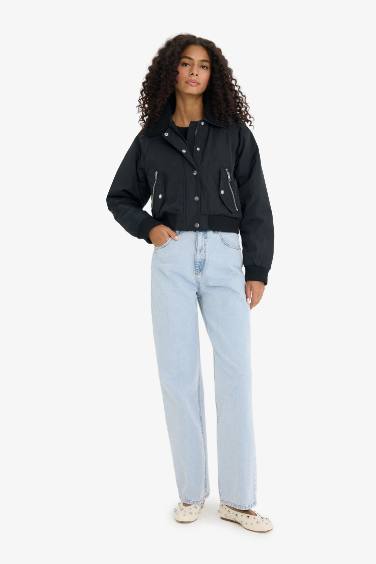 Regular Fit Polo Neck Waterproof Crop Jacket