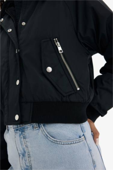 Regular Fit Polo Neck Waterproof Crop Jacket