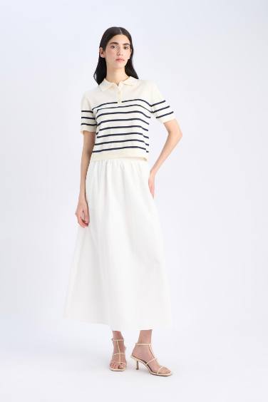 A Kesim Normal Bel Yarım Astar Poplin Midi Etek