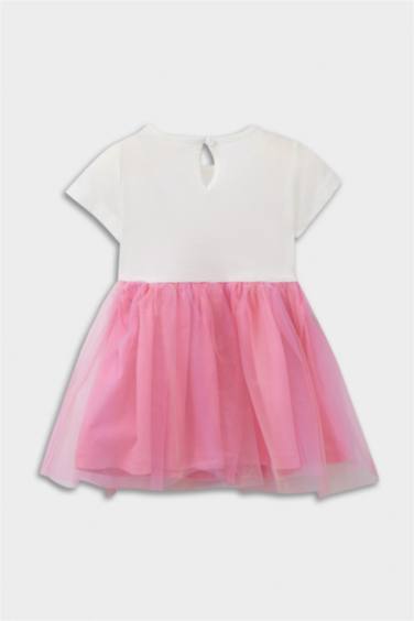 فستان بيبي بناتي تول قصة عادية نص كم بياقة مستديرة