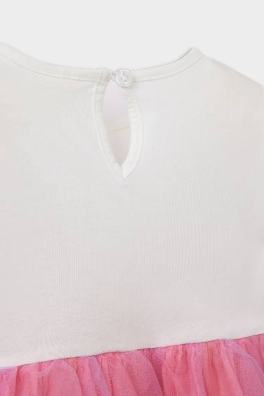 فستان بيبي بناتي تول قصة عادية نص كم بياقة مستديرة