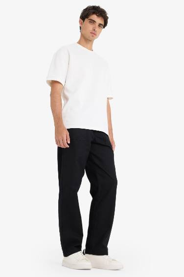 Wide Straight Leg Gabardine Trousers