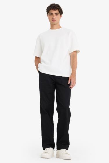 Wide Straight Leg Gabardine Trousers