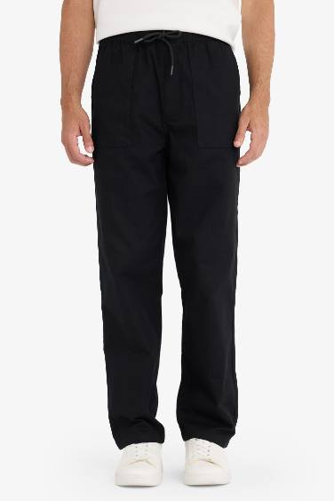 Wide Straight Leg Gabardine Trousers