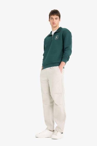 %100 Pamuk Wide Leg Beli Bağcıklı Lastikli Paraşüt Jogger Pantolon