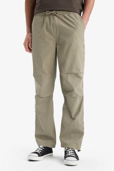 %100 Pamuk Wide Leg Beli Bağcıklı Lastikli Paraşüt Jogger Pantolon