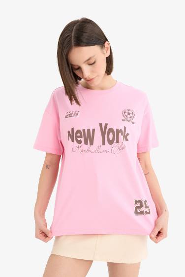 تيشيرت نص كم اوفر سايز وردي مطبوع