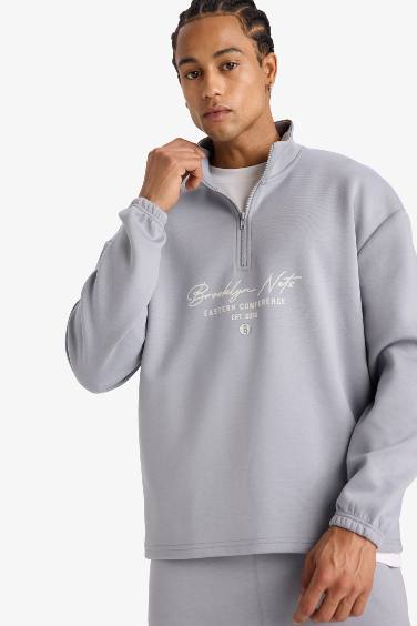 DeFactoFit NBA Brooklyn Nets Boxy Fit Scuba Fabric Sweatshirt