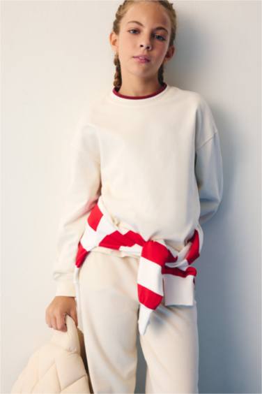 تيشيرت بنات كم طويل قصة مريحة برقبة مستديرة