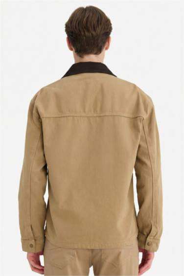 Regular Fit Kontrast Yakalı Pamuk Astarlı Fermuarlı Pamuklu Ceket Mont