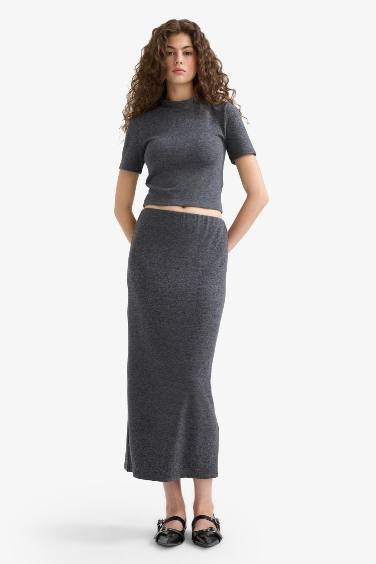 Jupe crayon longue à taille haute