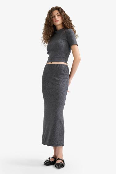 Jupe crayon longue à taille haute