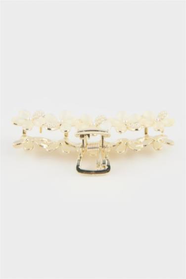 Woman Gold Flower Latch Buckle