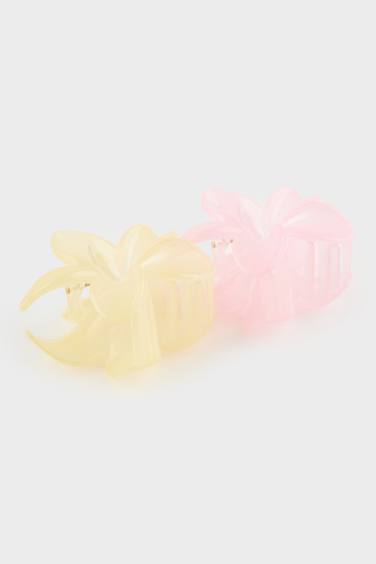 Woman 2 Piece Flower Motif Latch Hair Clips