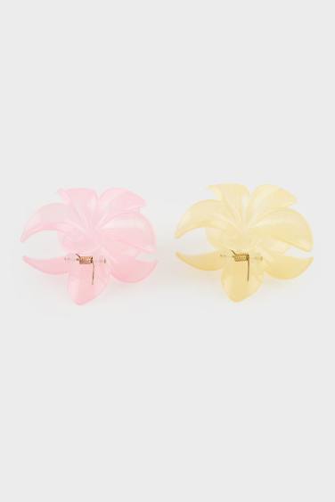 Woman 2 Piece Flower Motif Latch Hair Clips