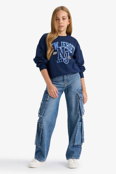 سويت شيرت بناتي قصة مريحة مطبوع