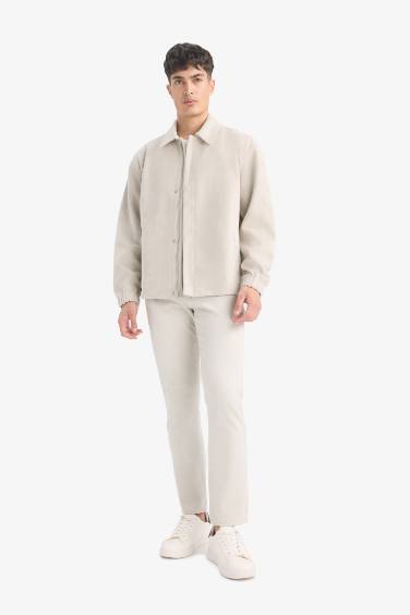 Oversize Fit Shirt Collar Zippered Suede Jacket