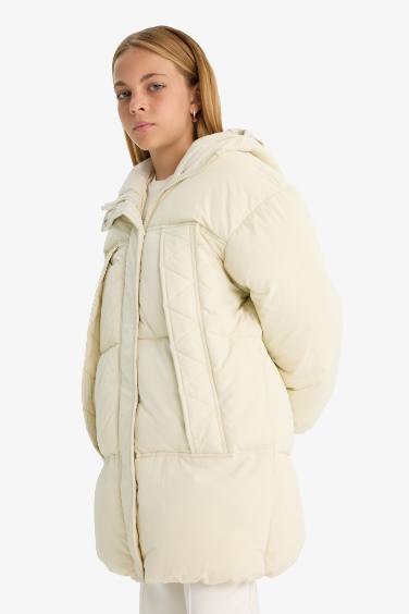 Kız Çocuk Su Geçirmez Kapüşonlu Parka