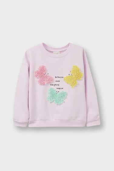 Girl Crew Neck Printed Soft Lining Sweatshirt