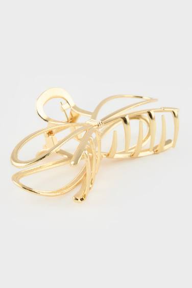 Woman Gold Ribbon Motif Hair Clips