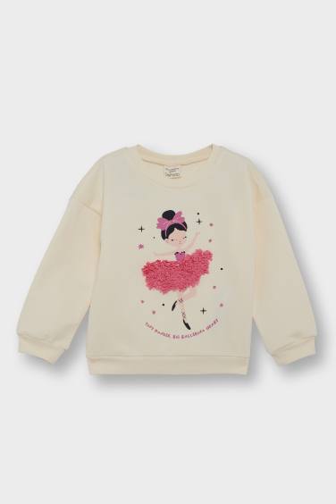 Baby Girl Crew Neck Ballerina Printed Sweatshirt