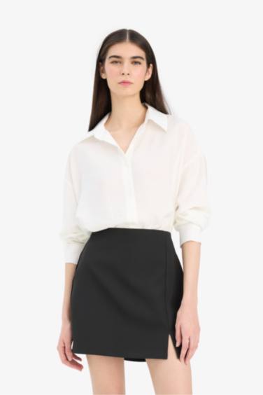 قميص كم طويل قصة عادية بياقة قميص