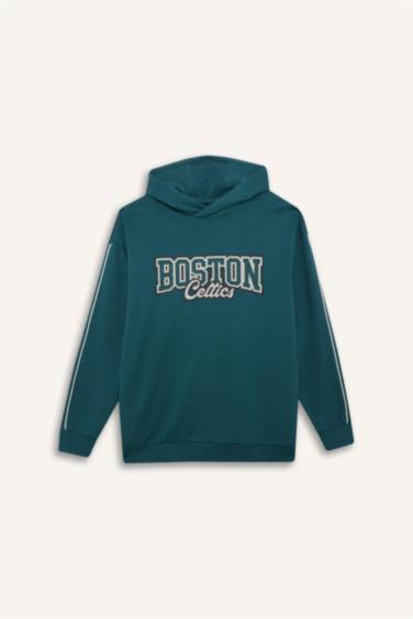 NBA Boston Celtics Boxy Fit Kapüşonlu Modal Sweatshirt