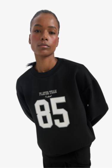 DeFactoFit Oversize Fit Printed Scuba Fabric Sports Sweatshirt