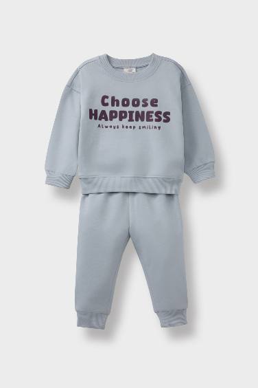 Erkek Bebek 2'li Takım Baskılı Sweatshirt Eşofman Altı