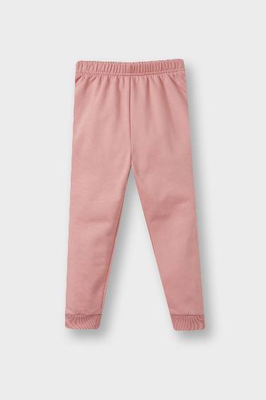 Kız Bebek 2'li Takım İçi Yumuşak Tüylü Baskılı Sweatshirt Eşofman Altı