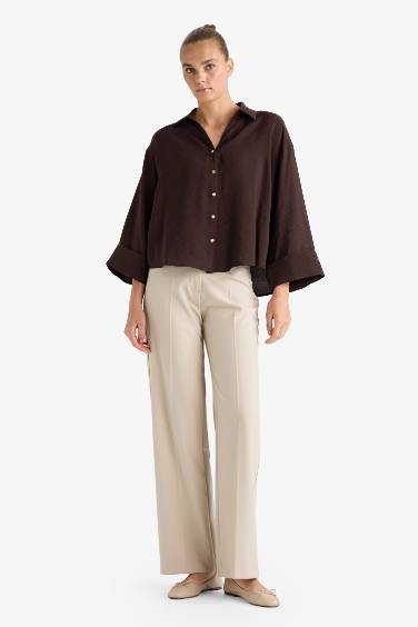 Loose Fit Shirt Collar Long Sleeve Shirt