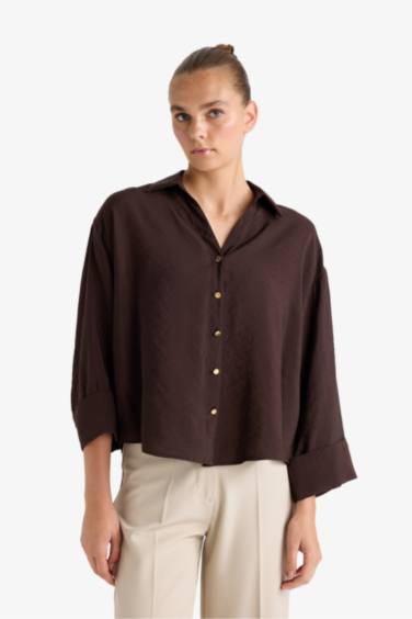 Loose Fit Shirt Collar Long Sleeve Shirt