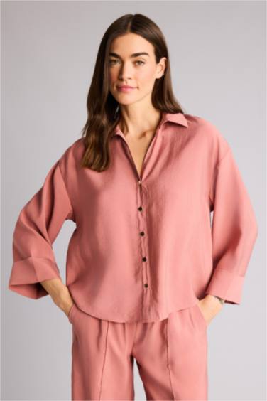 Loose Fıt Gömlek Yaka Tencel Uzun Kollu Gömlek