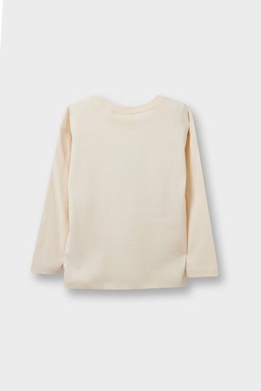 Kız Bebek Bisiklet Yaka Kalp Desenli 2'li Uzun Kollu Tişört